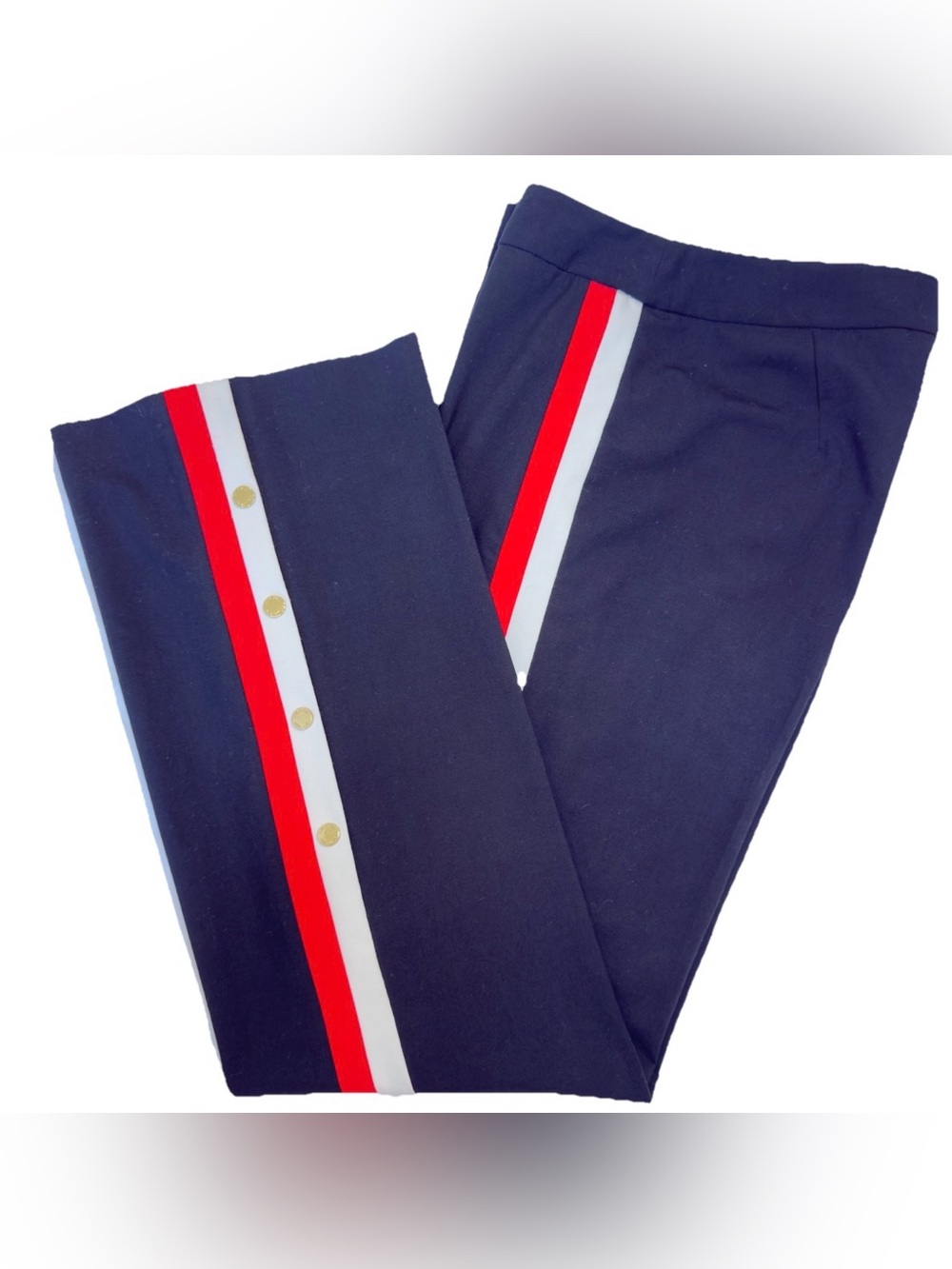Calvin Klein Black Dress Trousers with a White & Red Vertical Ribbon Stripe